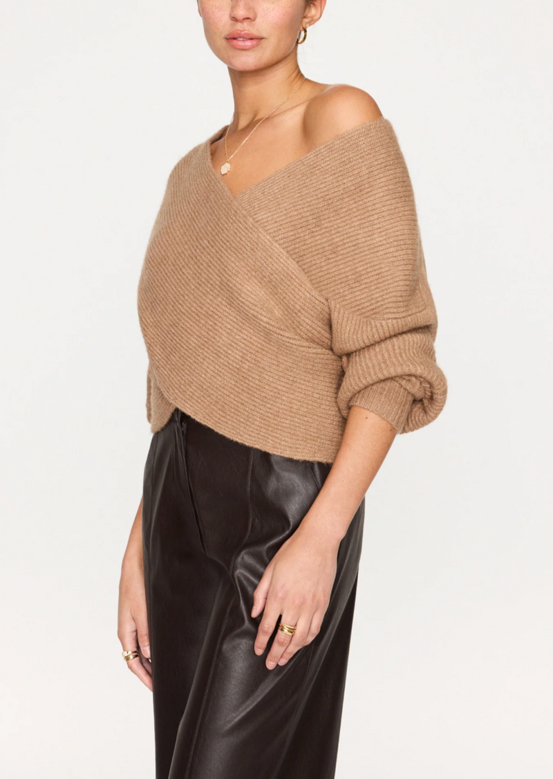 Hughes Wrap Front Sweater - Camel Melange - house of lolo