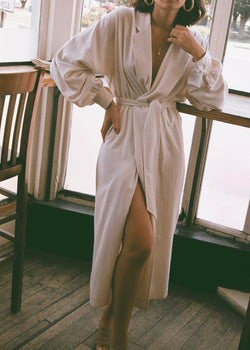 Layla Raw Silk Wrap Dress - Cream - house of lolo