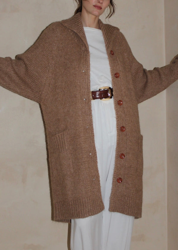 Martie Knitted Suri Alpaca Coat - Jute - house of lolo