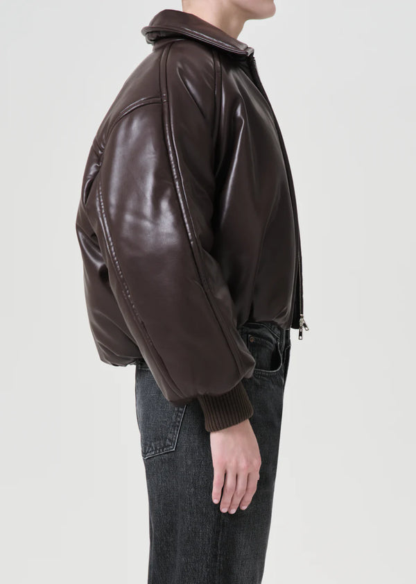 Tate Padded Faux Leather Bomber - Espresso