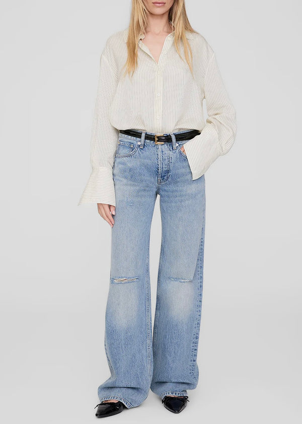 Bridget Shirt - Ivory & Black Pinstripe