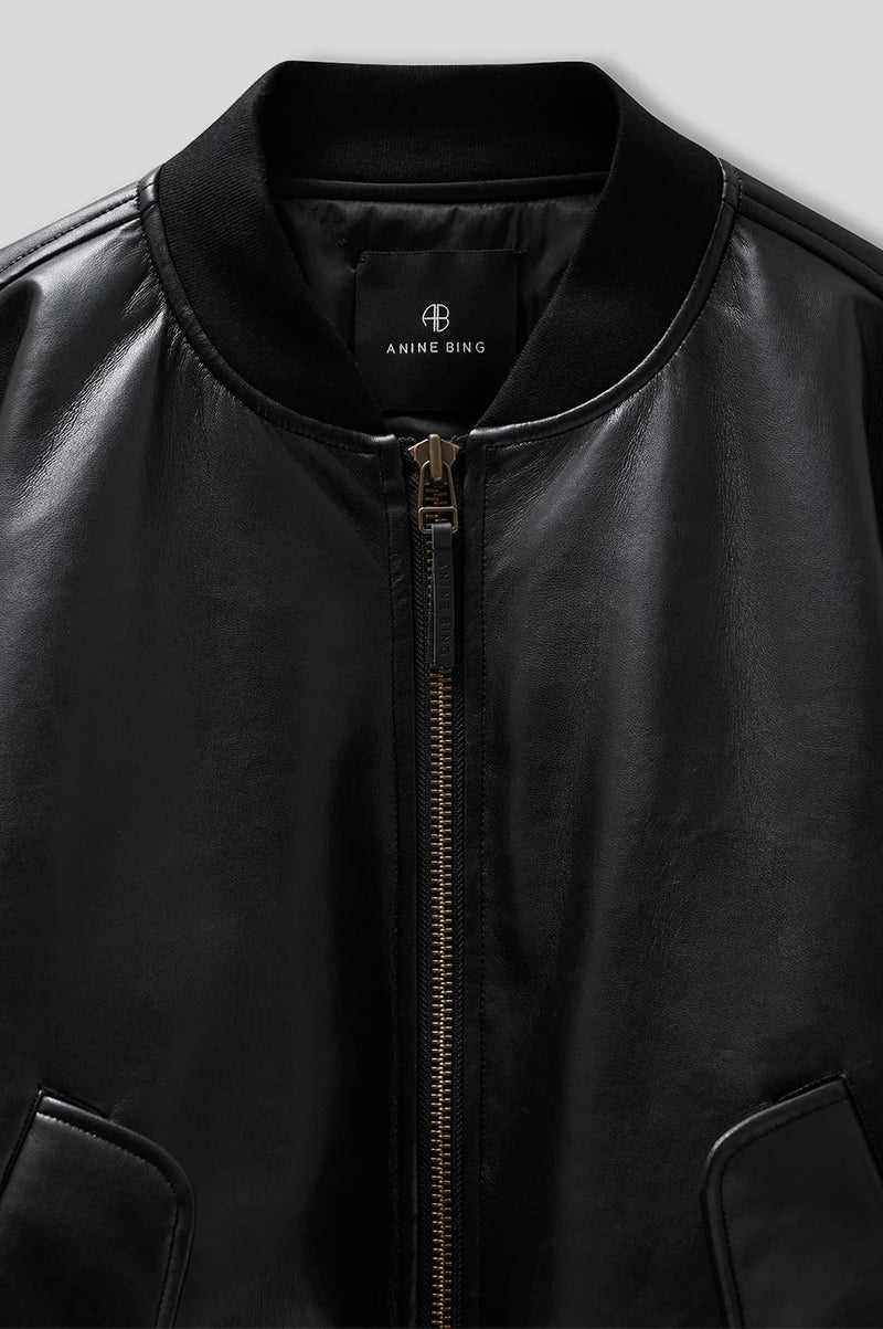 Leon Bomber - Black Recycled Leather