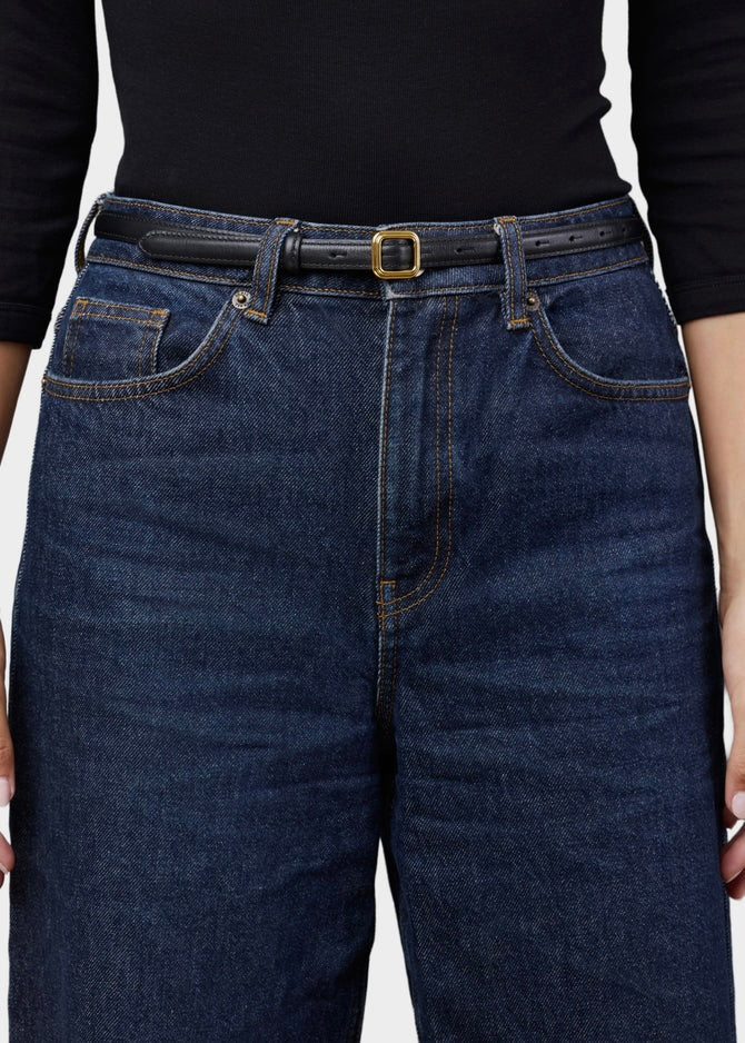 The Georgia Slim Belt - Gold/Black Leather