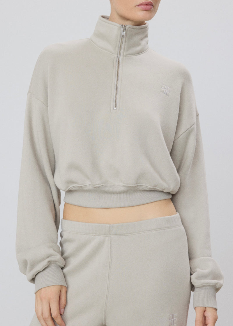 Cropped Half-Zip Sweatshirt - Dove - house of lolo