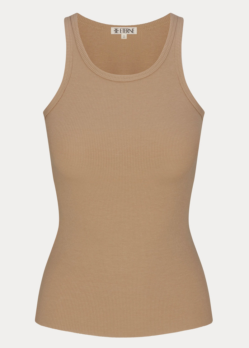 High Neck Fitted Tank - Taupe - house of lolo