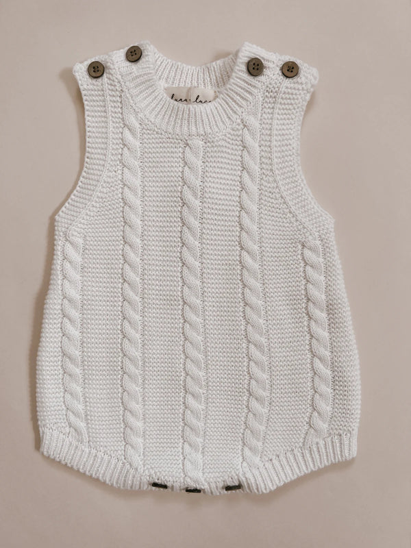 Cable Knit Summer Romper - White - house of lolo