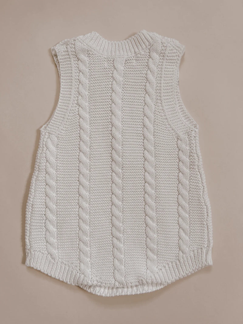 Cable Knit Summer Romper - White - house of lolo