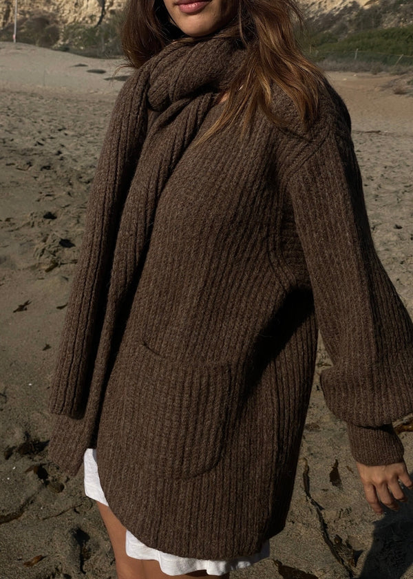 Dylan Knitted Alpaca Coat - Umber