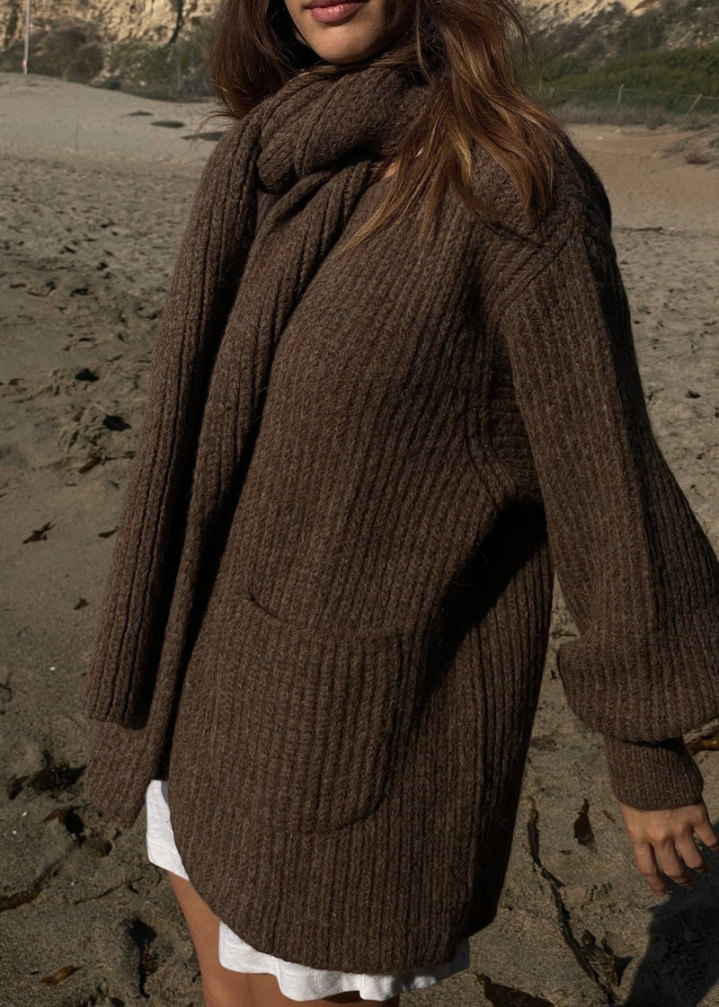 Dylan Knitted Alpaca Coat - Umber