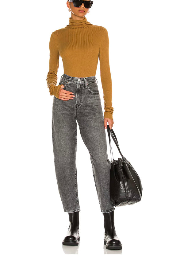 Silk Cashmere Rib L/S Turtleneck, Camel - house of lolo