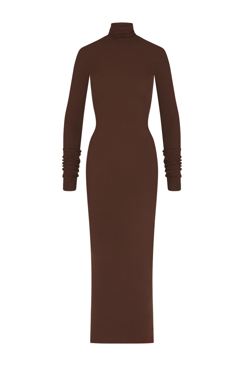 Long Sleeve Turtleneck Maxi - Chocolate