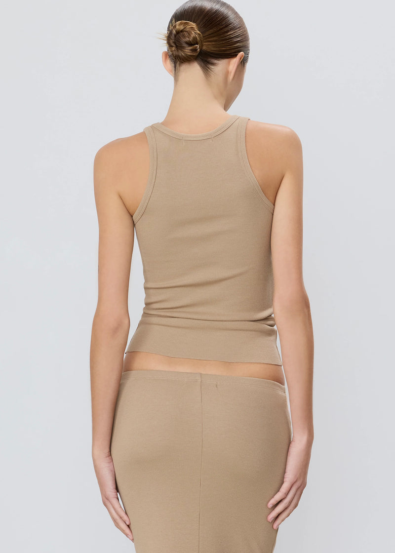 High Neck Fitted Tank - Taupe - house of lolo