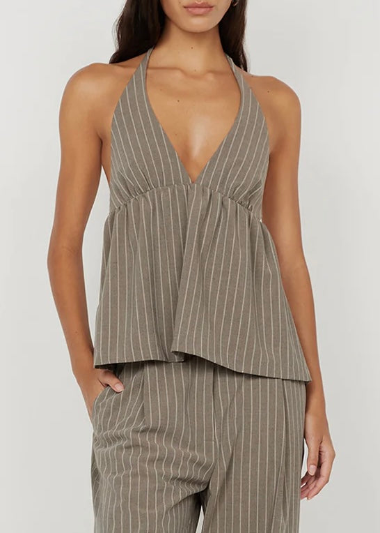 Jonni Halter Top - Charcoal Strip