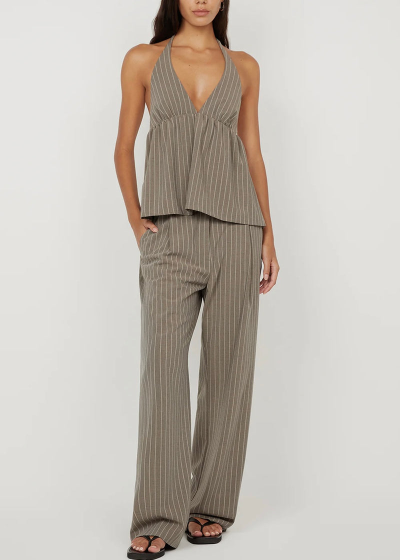 Jonni Halter Top - Charcoal Strip