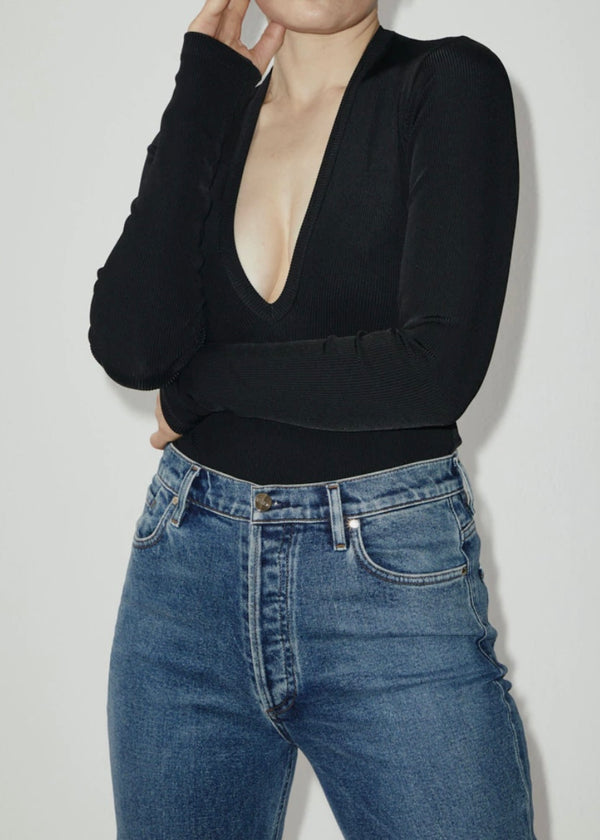 Rib Deep V Front Bodysuit - house of lolo