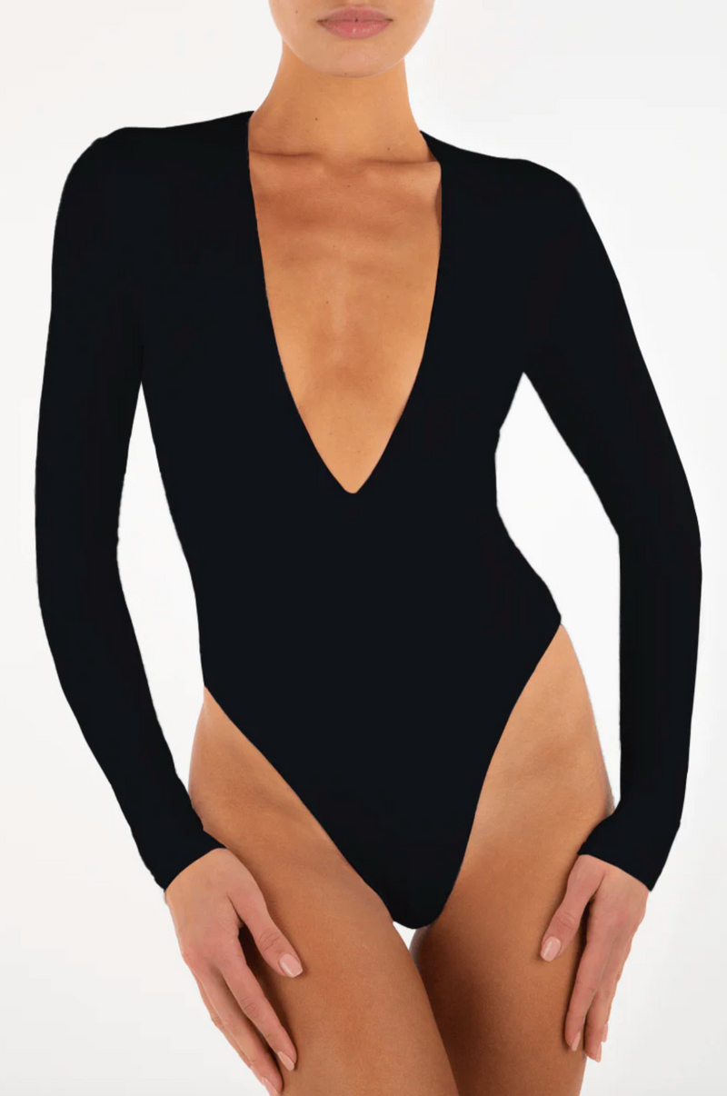 LYANER Women's Deep V Neck Pleated Ruched Sheer Puff Long Sleeve Bodysuit  Leotard Top, Beige, XS : : Fashion