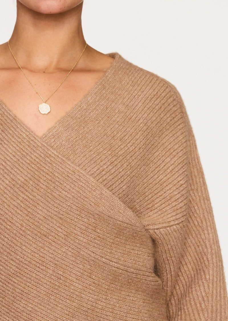 Hughes Wrap Front Sweater - Camel Melange - house of lolo