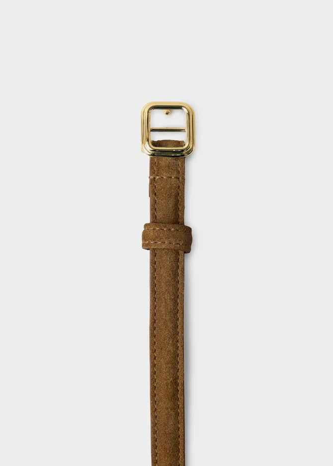 The Georgia Slim Belt - Gold/Maple Brown Suede