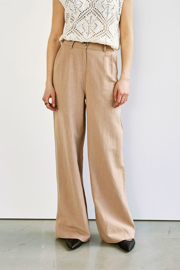 Antonia Wide Pleated Pants - White Pepper - house of lolo
