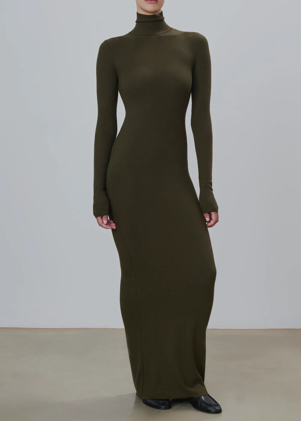 Eterne Long Sleeve Crewneck Maxi Dress in Army