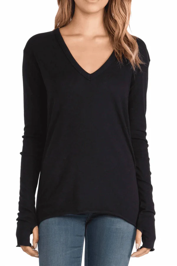 Cashmere Loose L/S V Black - house of lolo