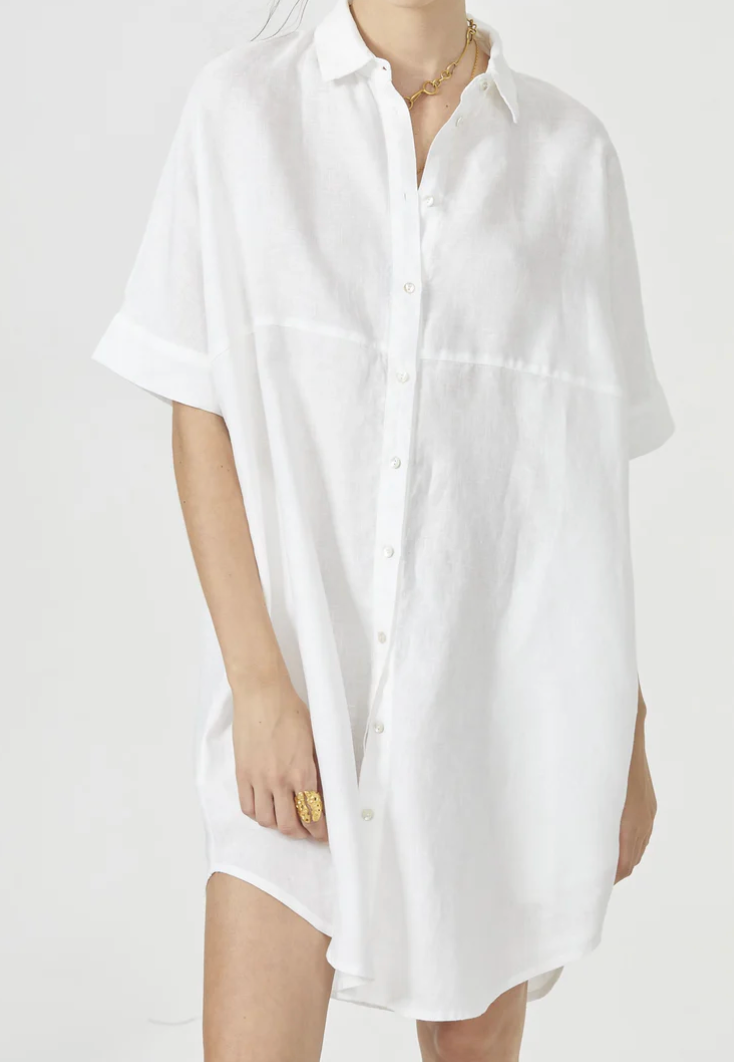 Linen Shirt Dress - White
