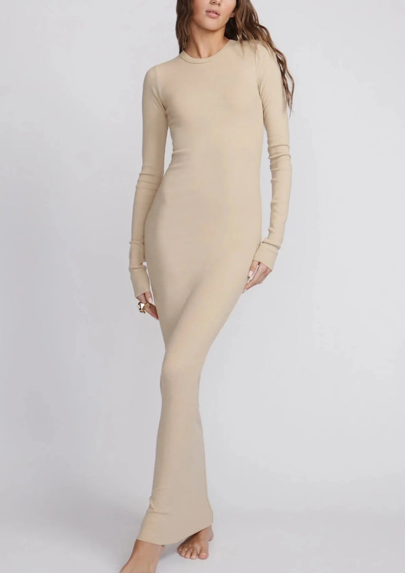 Long Sleeve Crewneck Maxi - Sand L Long Sleeve Crewneck Maxi - Sand L