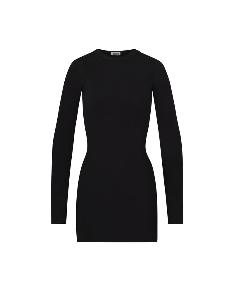 Long Sleeve Crewneck Dress Mini - Black - house of lolo