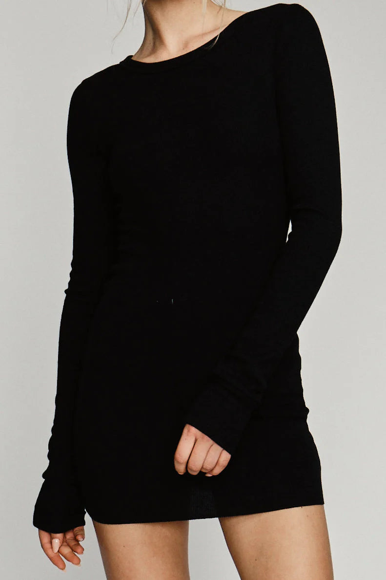 Long Sleeve Crewneck Dress Mini - Black - house of lolo