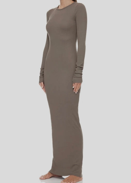 Long Sleeve Crewneck Maxi - Clay