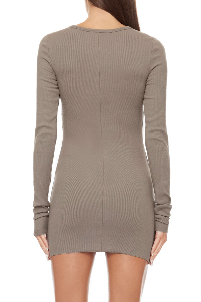 Long Sleeve Crewneck Dress Mini - Clay Long Sleeve Crewneck Dress Mini - Clay