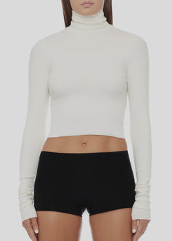 Cropped Fitted Turtleneck - Cream