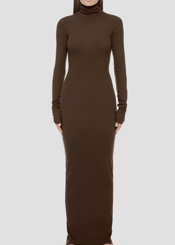 Long Sleeve Turtleneck Maxi - Chocolate