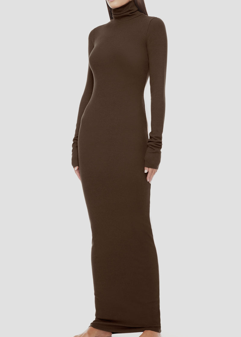 Long Sleeve Turtleneck Maxi - Chocolate