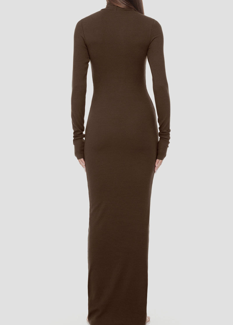 Long Sleeve Turtleneck Maxi - Chocolate