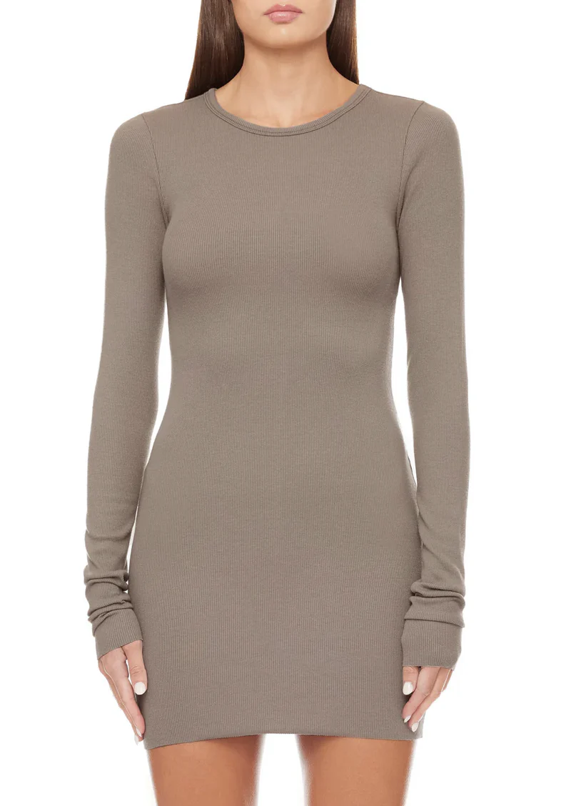 Long Sleeve Crewneck Dress Mini - Clay | house of lolo