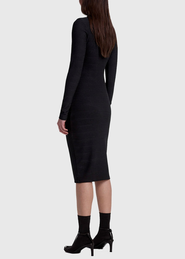 Ruched Knit Midi Dress - Black