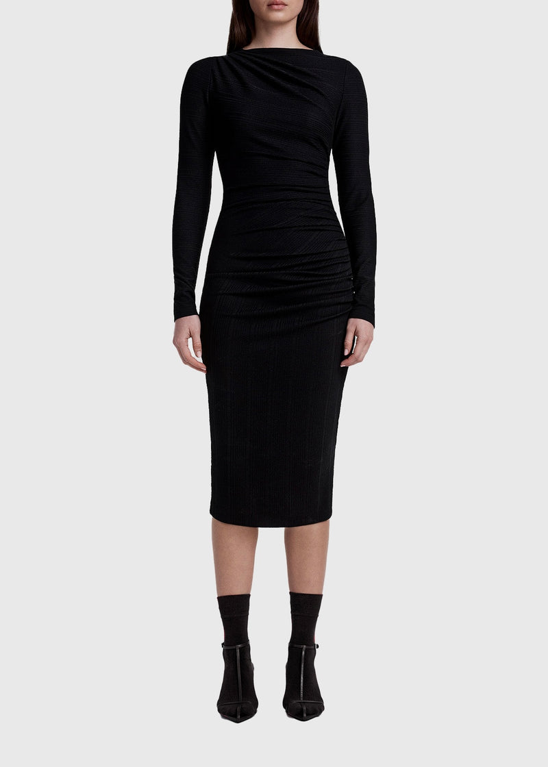 Ruched Knit Midi Dress in Black | SMYTHE XS