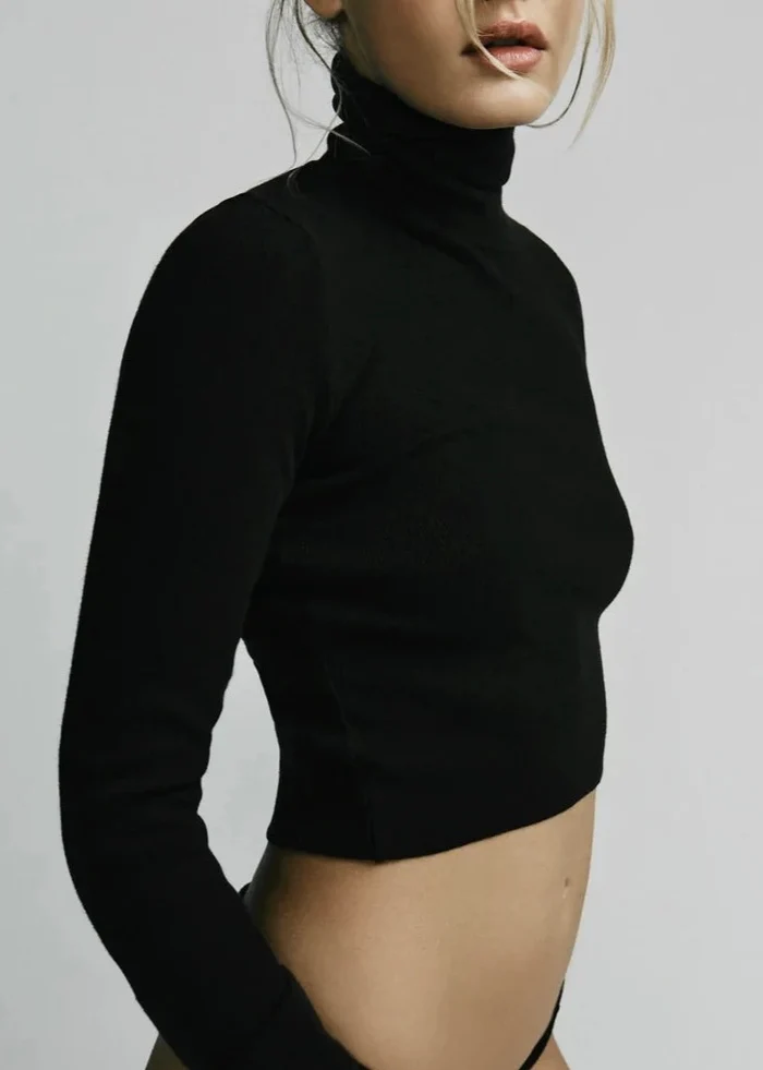 Cropped Fitted Turtleneck - Black