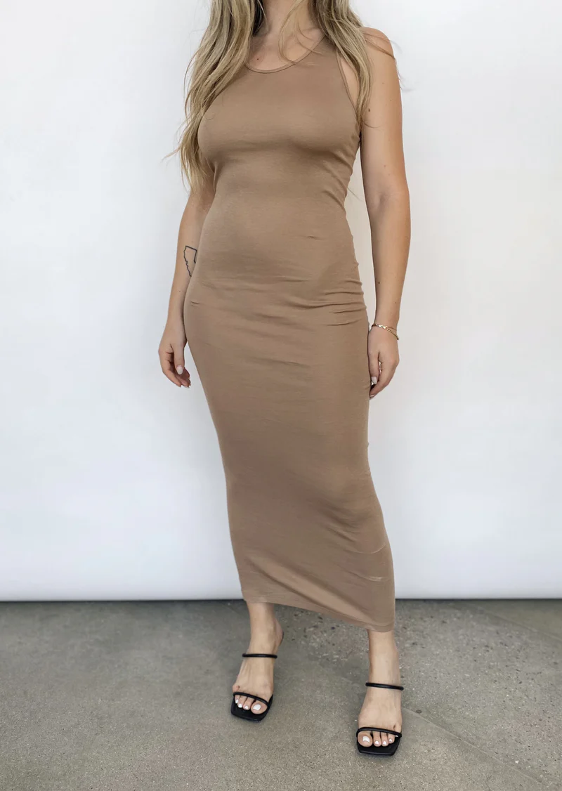 tan dresses Racer Maxi Dress