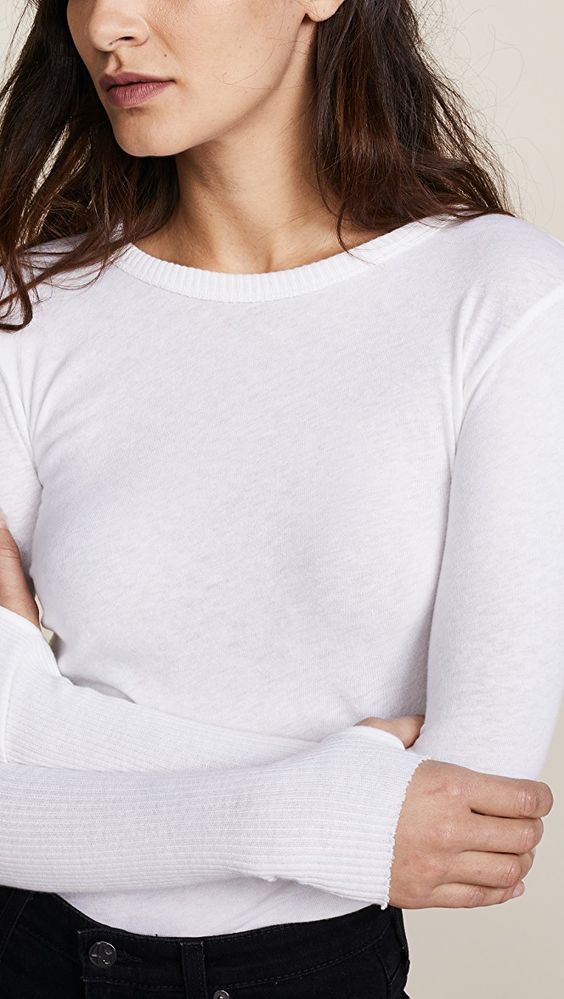 Cashmere Cuffed Crew Neck Sweater - White - house of lolo