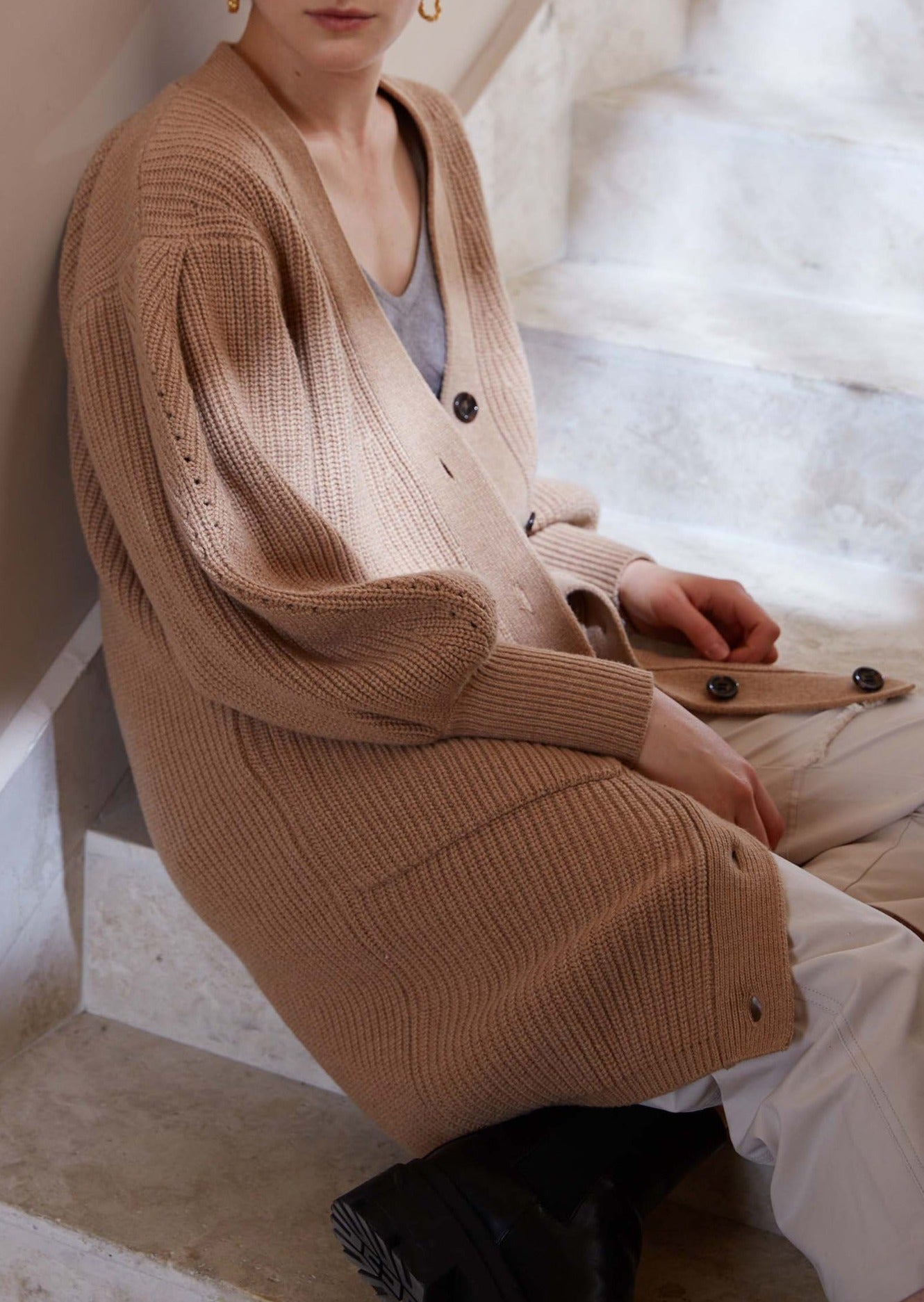 Evan Puff Sleeve Cardigan - Sand | house of lolo