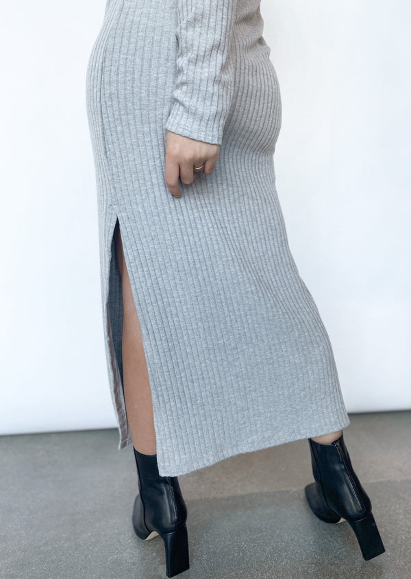 Sweater Rib Turtleneck Dress - Heather Grey - house of lolo