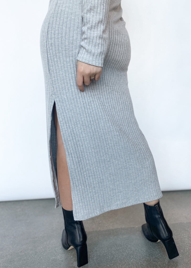 Sweater Rib Turtleneck Dress - Heather Grey Sweater Rib Turtleneck Dress - Heather Grey