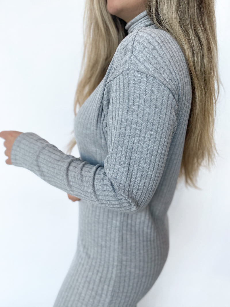 Sweater Rib Turtleneck Dress - Heather Grey Sweater Rib Turtleneck Dress - Heather Grey