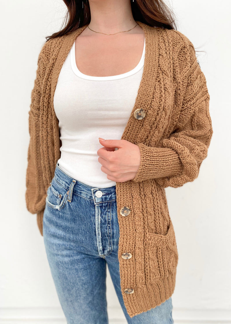 Handknit Cableknit Cardigan - Camel - house of lolo