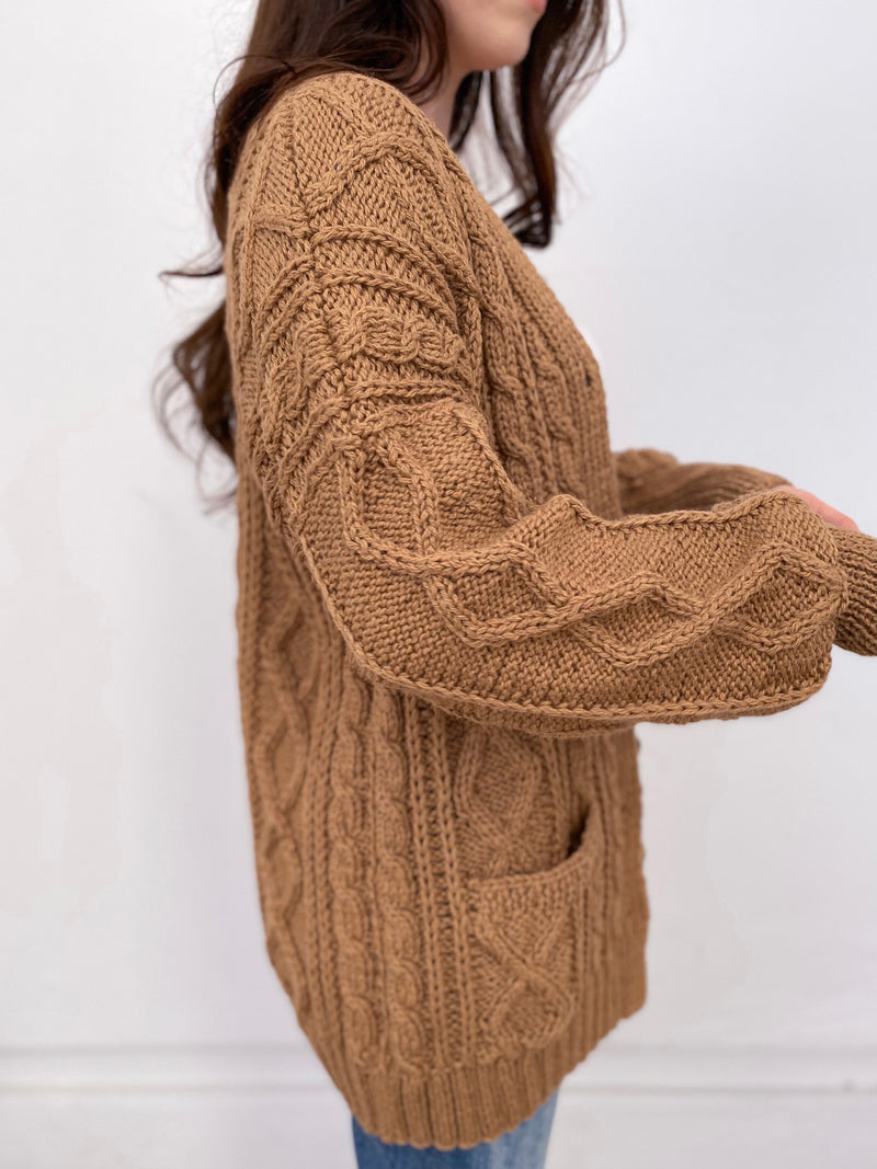 Handknit Cableknit Cardigan - Camel - house of lolo