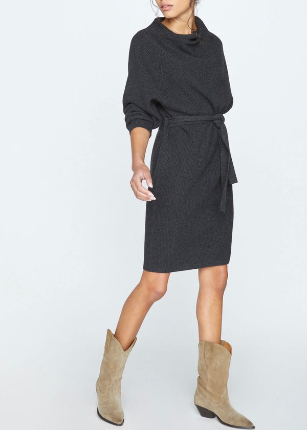 Leith Belted Dress - Dark Charcoal Melange Grey - house of lolo