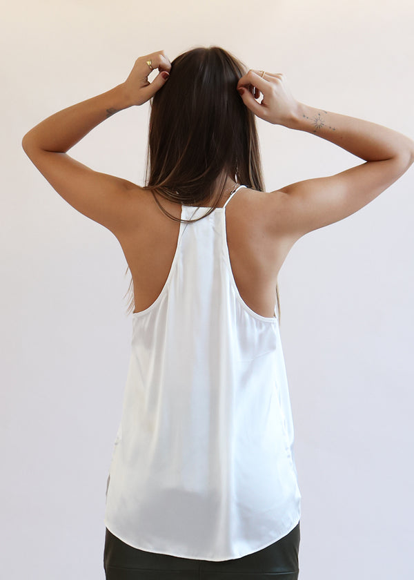 Racer Charmeuse Cami - White - house of lolo