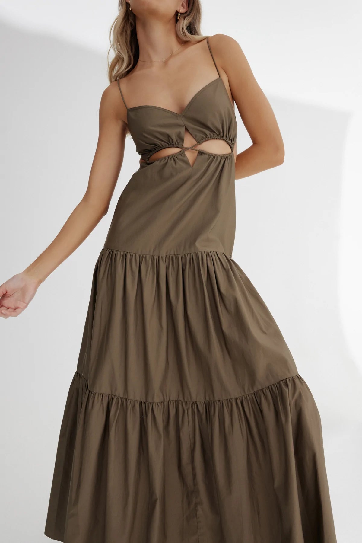 ワンピース ETMON Raglan Slit Detail Dress, Light Khaki Taupe Contrast Eden One Shoulder Maxi Dress